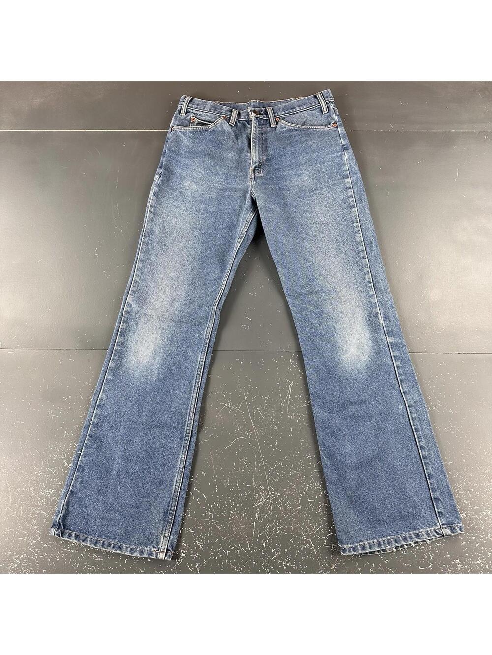 VTG JCPenny Jeans Men 32x32 Blue Plain Pockets Bootcut Smoke Rising Fade 90's